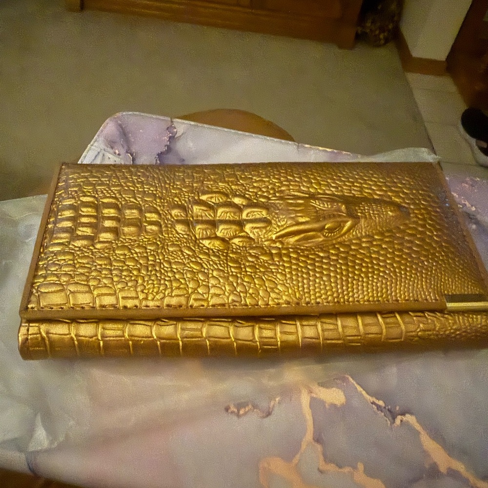 Gold Crocodile Embossed Clutch